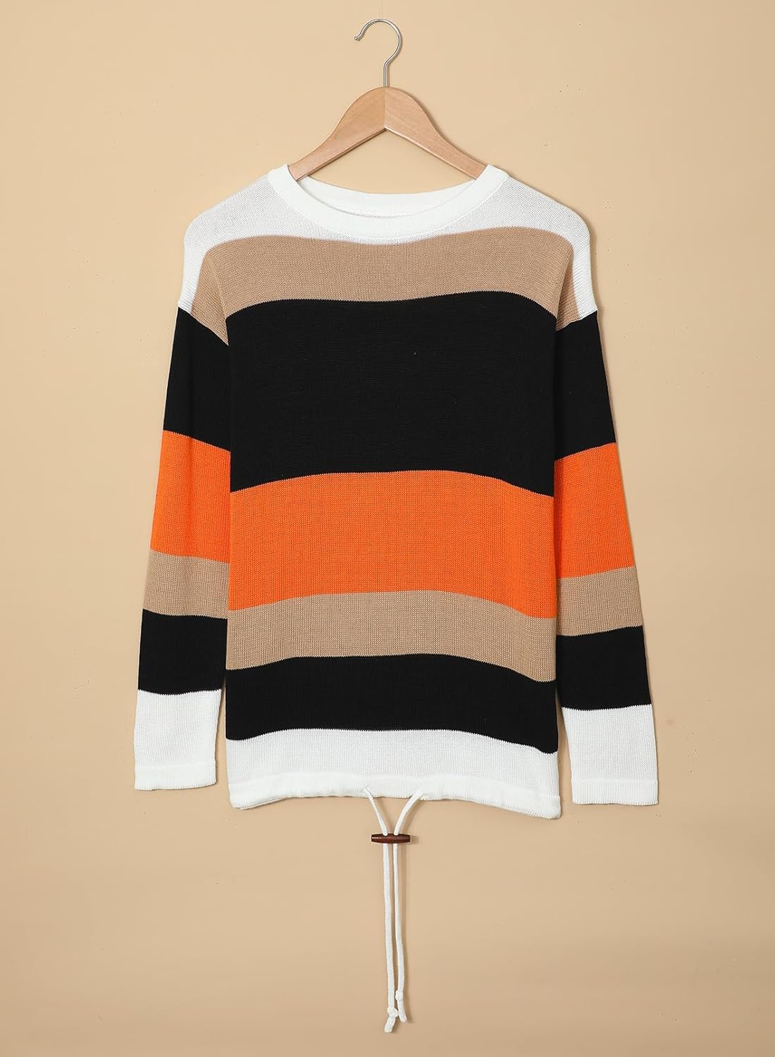 Dokotoo Womens Sweaters Striped Fall Winter Outfits 2025 Crewneck Drawstring Color Block Fashion Clothing