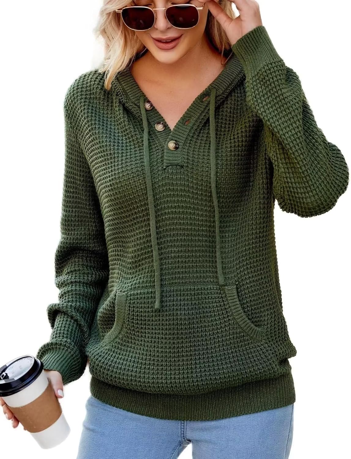 VIMPUNEC 2025 Fall Womens Hoodies Oversized Casual Fashion Sweaters Long Sleeve V Neck Knit Pullover Tops