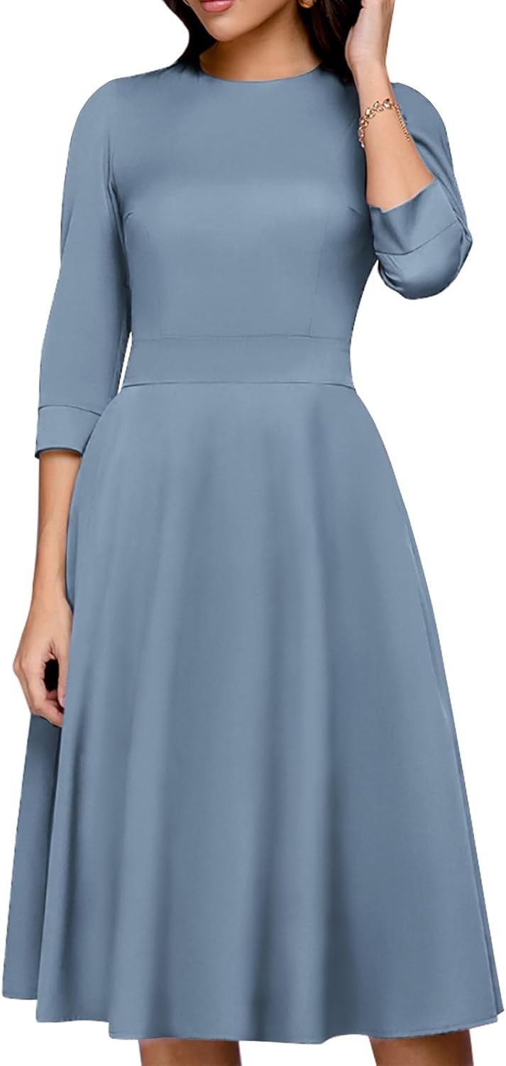Simple Flavor Women's Floral Vintage Dress Elegant Midi Evening Dress 3/4 Sleeves