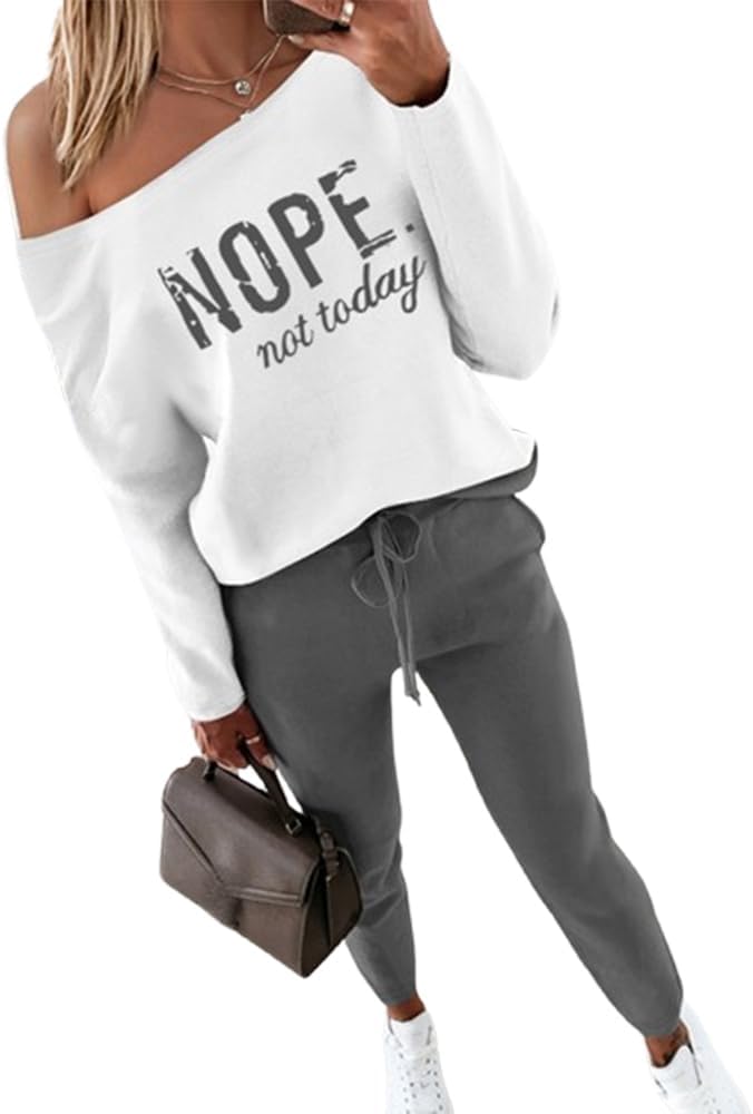 CHICME Women Tracksuit 2025 Fall 2 piece Outfits Off The Shoulder Long Sleeve Tops and Pants Set Travel Outfits