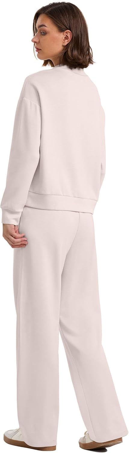 WIHOLL Two Piece Sets for Women Fall Outfits Lounge Sets Mock Neck Tops Wide Leg Pants Vacation Travel Airport Outfits