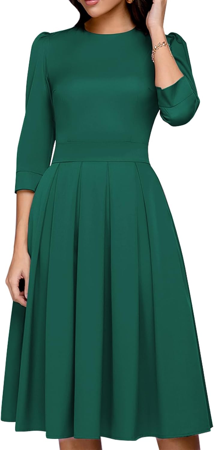 Simple Flavor Women's Floral Vintage Dress Elegant Midi Evening Dress 3/4 Sleeves
