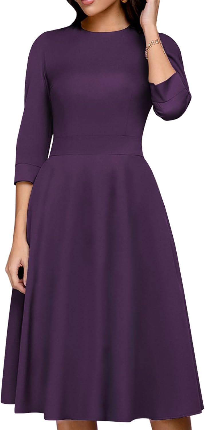 Simple Flavor Women's Floral Vintage Dress Elegant Midi Evening Dress 3/4 Sleeves