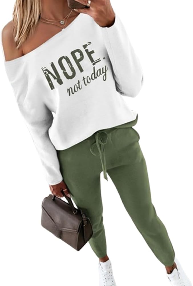 CHICME Women Tracksuit 2025 Fall 2 piece Outfits Off The Shoulder Long Sleeve Tops and Pants Set Travel Outfits