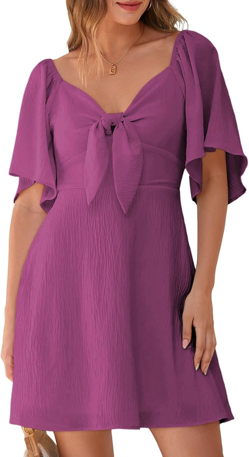 Dokotoo Womens Dresses 2025 Summer Fall Deep V Neck Elegant Bow tie Mini Dress S-XL