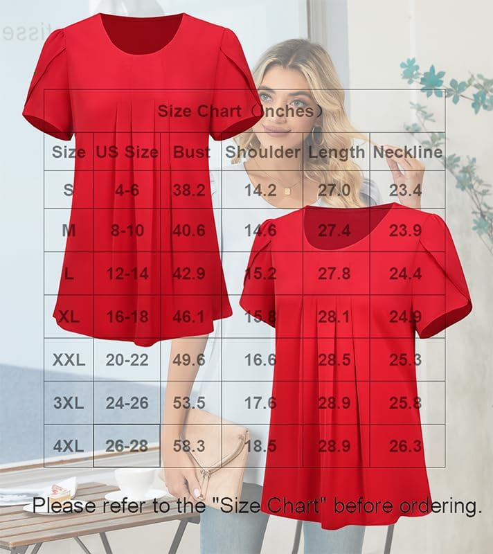 Bestbee Womens Plus Size Tops Dressy Casual Summer Chiffon Blouses Short Sleeve Dress Shirts Business Loose Fit Tunics
