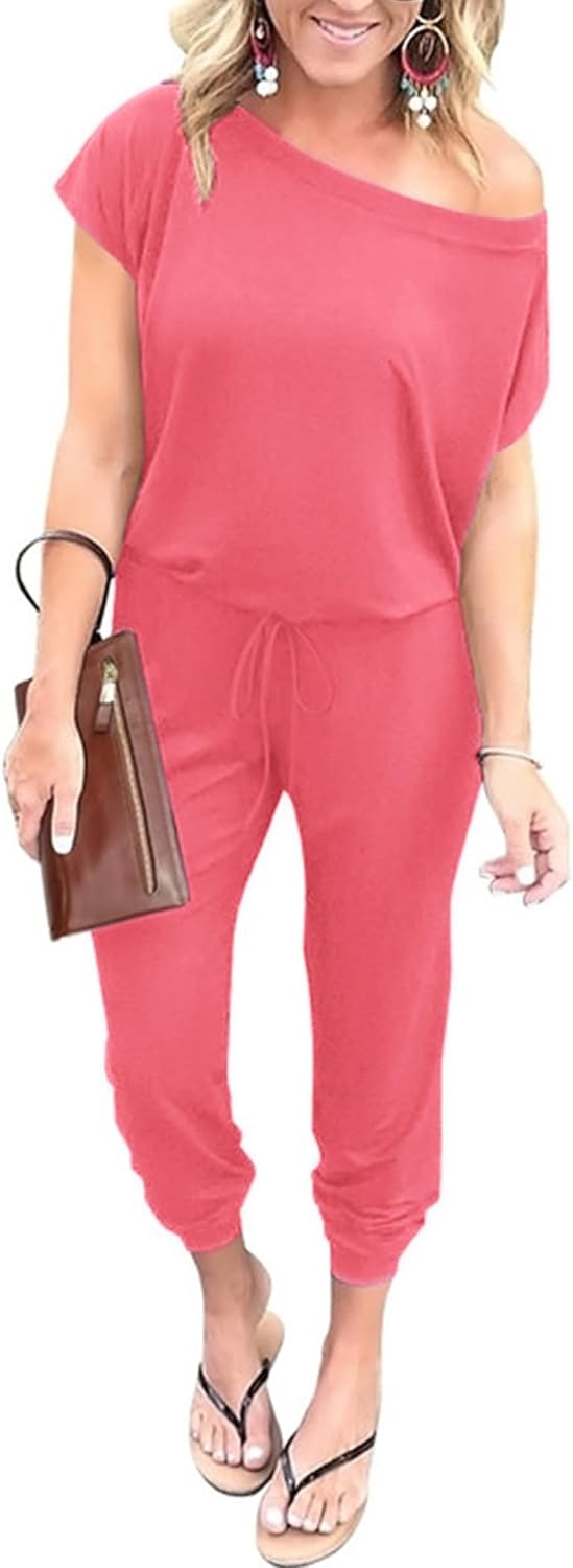 PRETTYGARDEN Jumpsuits for Women 2025 Dressy Casual Off Shoulder Romper Outfits Spring Vacation Travel Summer Lounge Clothes