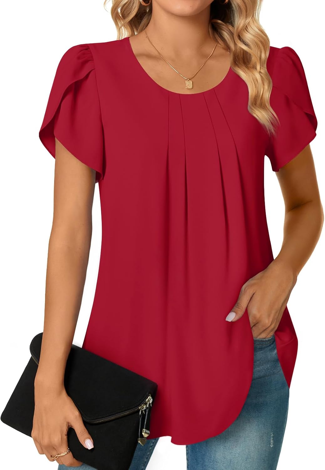 Bestbee Womens Plus Size Tops Dressy Casual Summer Chiffon Blouses Short Sleeve Dress Shirts Business Loose Fit Tunics