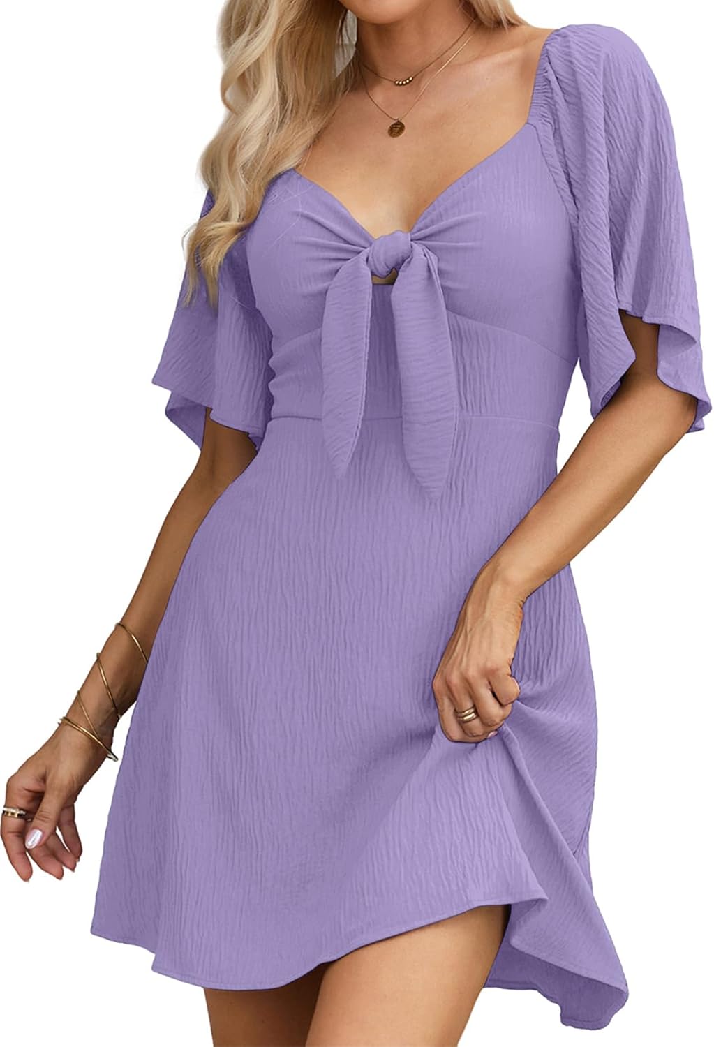 Dokotoo Womens Dresses 2025 Summer Fall Deep V Neck Elegant Bow tie Mini Dress S-XL