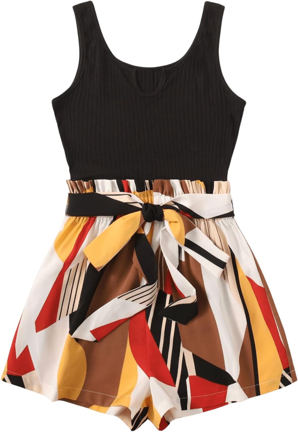 SOLY HUX Women's Summer Sleeveless Belted Tank Romper Short Jumpsuit