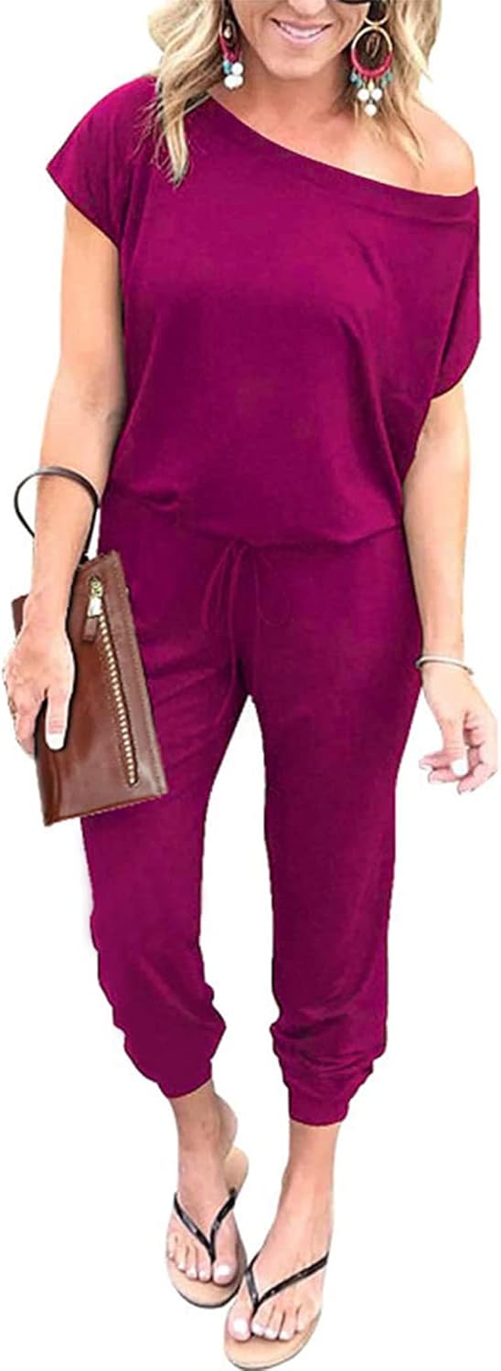 PRETTYGARDEN Jumpsuits for Women 2025 Dressy Casual Off Shoulder Romper Outfits Spring Vacation Travel Summer Lounge Clothes