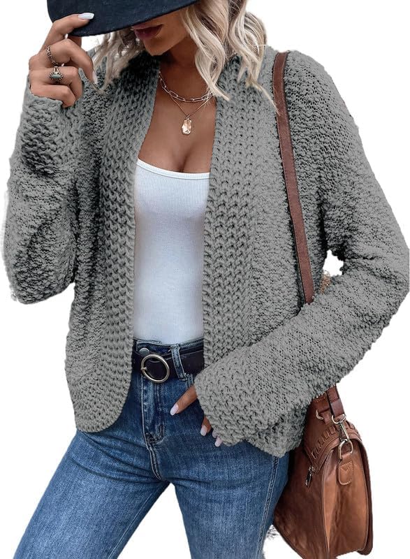 Dokotoo Women's 2025 Fashion Casual Open Front Long Sleeve Chunky Knit Cardigans Sweaters Outerwear Coats