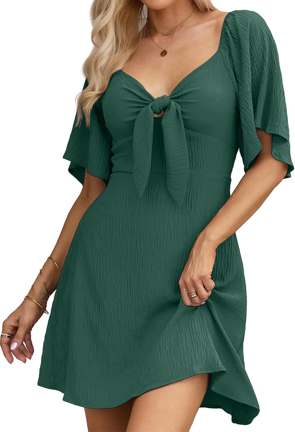 Dokotoo Womens Dresses 2025 Summer Fall Deep V Neck Elegant Bow tie Mini Dress S-XL