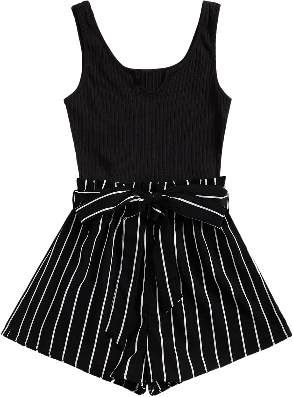 SOLY HUX Women's Summer Sleeveless Belted Tank Romper Short Jumpsuit