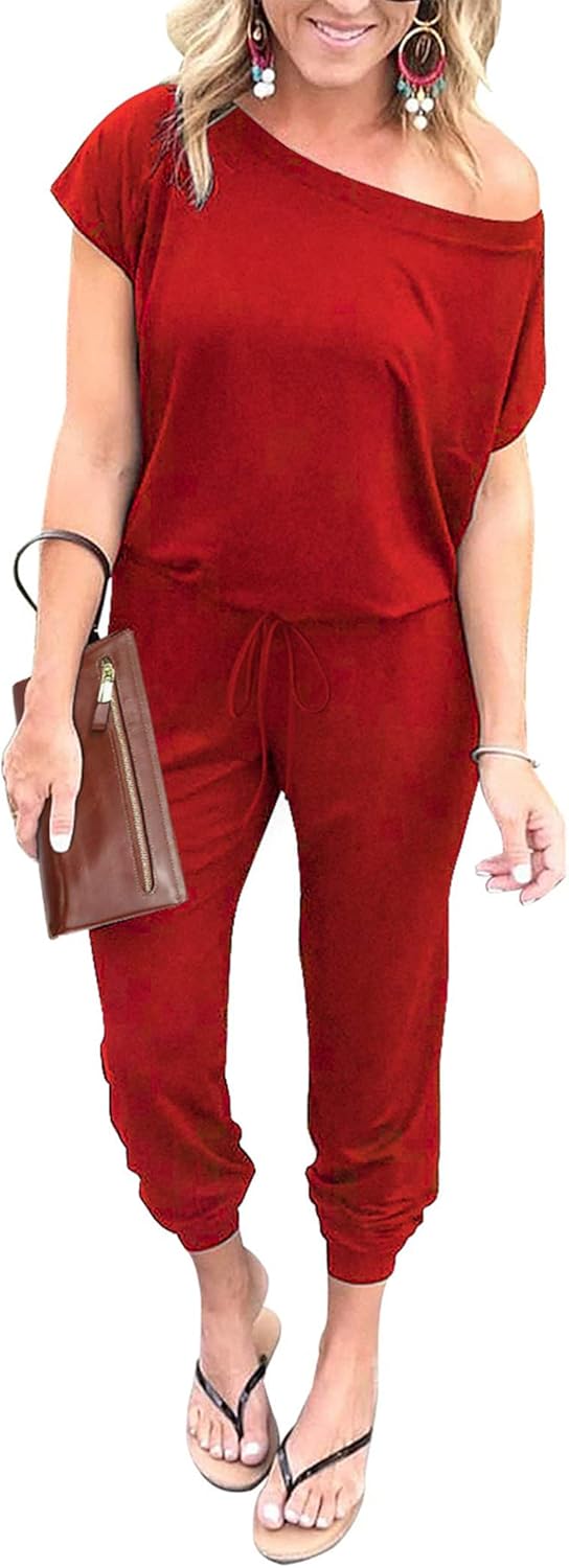 PRETTYGARDEN Jumpsuits for Women 2025 Dressy Casual Off Shoulder Romper Outfits Spring Vacation Travel Summer Lounge Clothes
