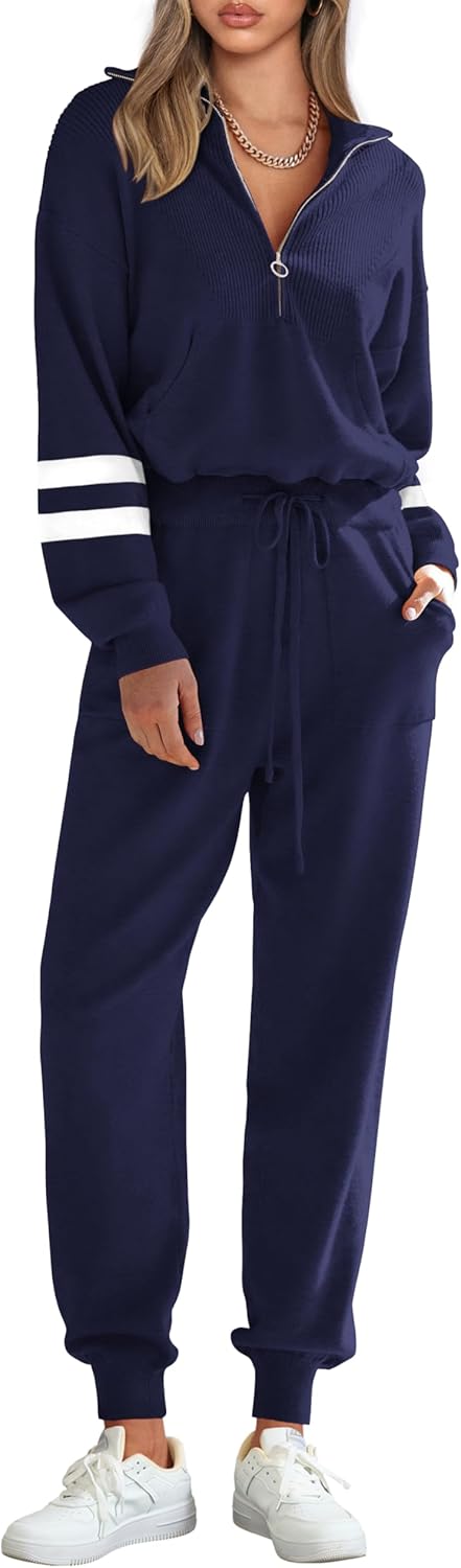 PRETTYGARDEN Women's 2 Piece Sweater Set Pullover Zip Up Sweatshirt Jogger Sweatpants Tracksuit Casual Outfit