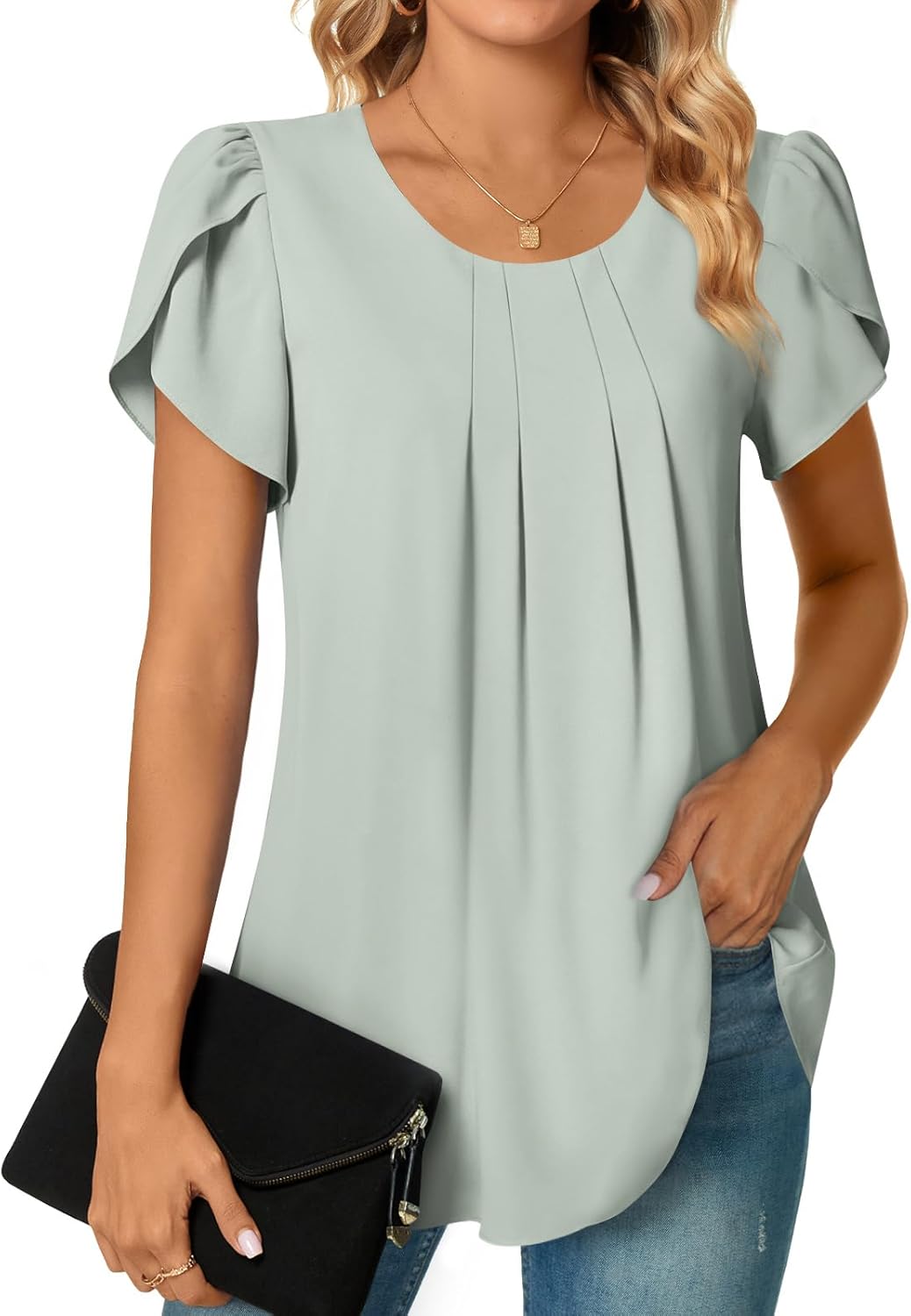 Bestbee Womens Plus Size Tops Dressy Casual Summer Chiffon Blouses Short Sleeve Dress Shirts Business Loose Fit Tunics