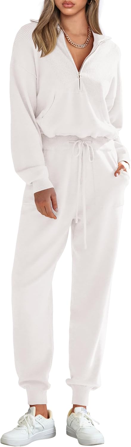 PRETTYGARDEN Women's 2 Piece Sweater Set Pullover Zip Up Sweatshirt Jogger Sweatpants Tracksuit Casual Outfit