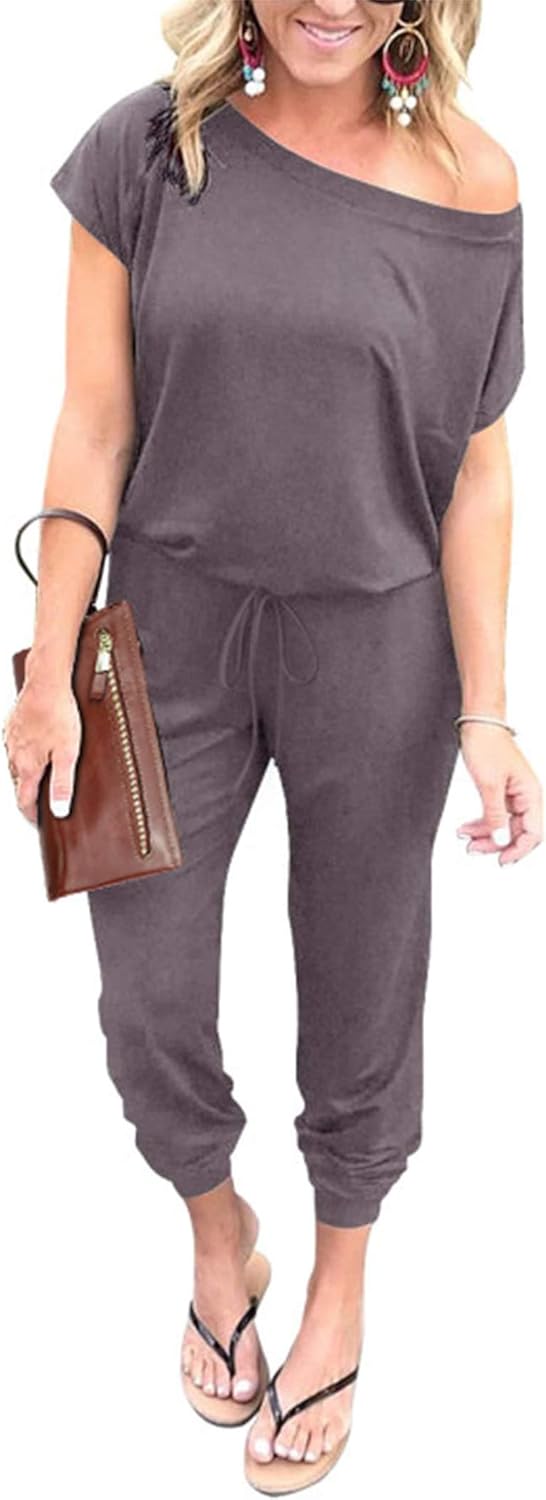 PRETTYGARDEN Jumpsuits for Women 2025 Dressy Casual Off Shoulder Romper Outfits Spring Vacation Travel Summer Lounge Clothes