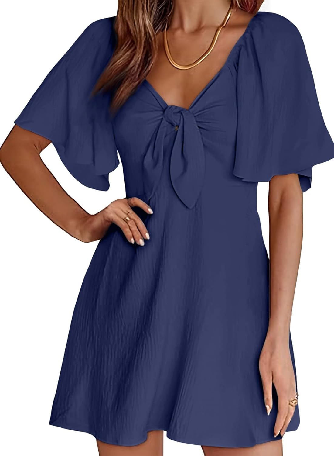 Dokotoo Womens Dresses 2025 Summer Fall Deep V Neck Elegant Bow tie Mini Dress S-XL