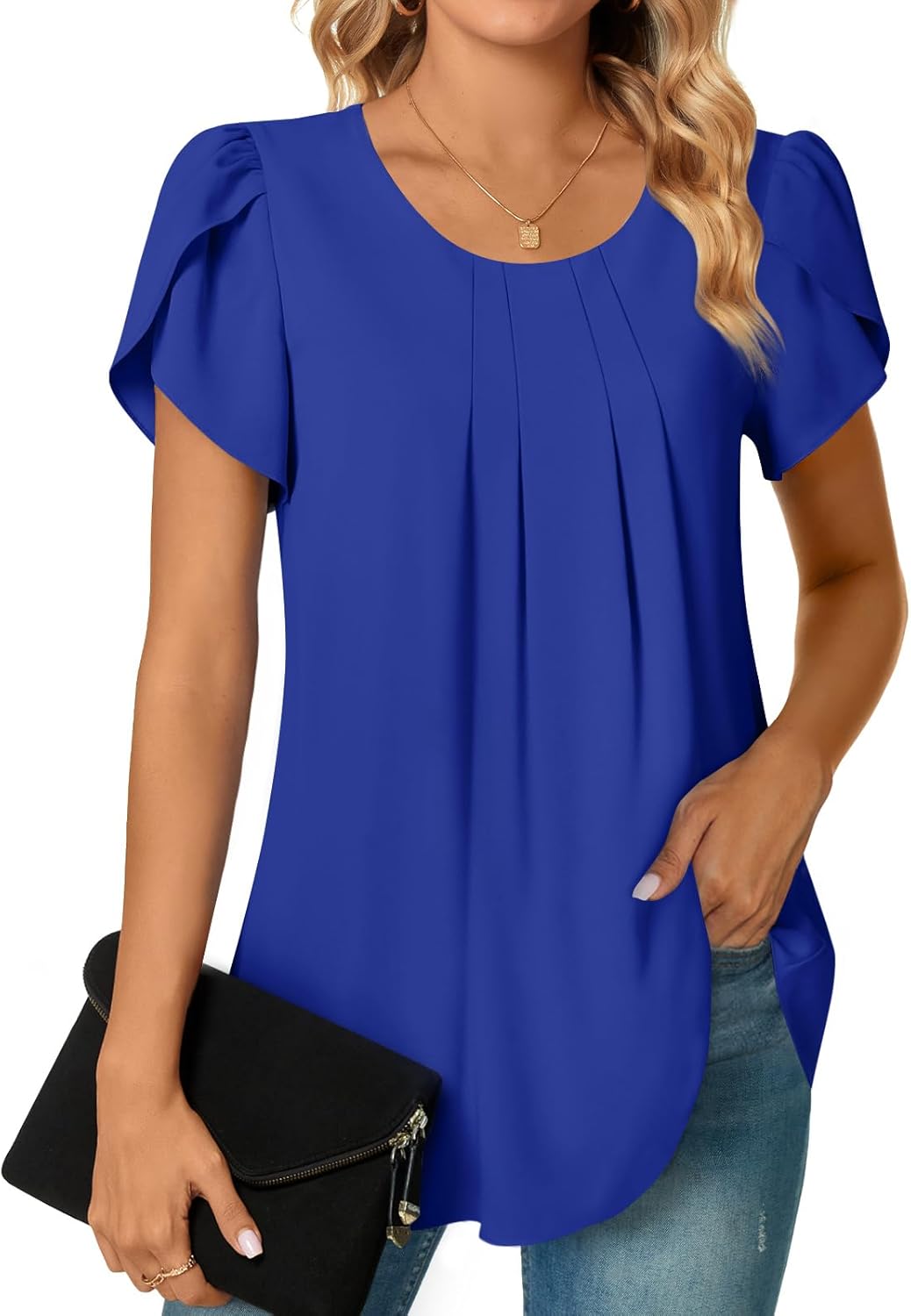 Bestbee Womens Plus Size Tops Dressy Casual Summer Chiffon Blouses Short Sleeve Dress Shirts Business Loose Fit Tunics