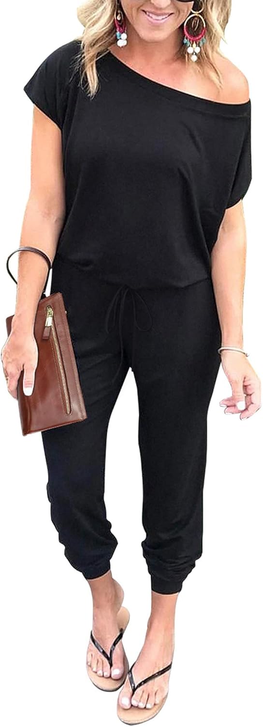PRETTYGARDEN Jumpsuits for Women 2025 Dressy Casual Off Shoulder Romper Outfits Spring Vacation Travel Summer Lounge Clothes