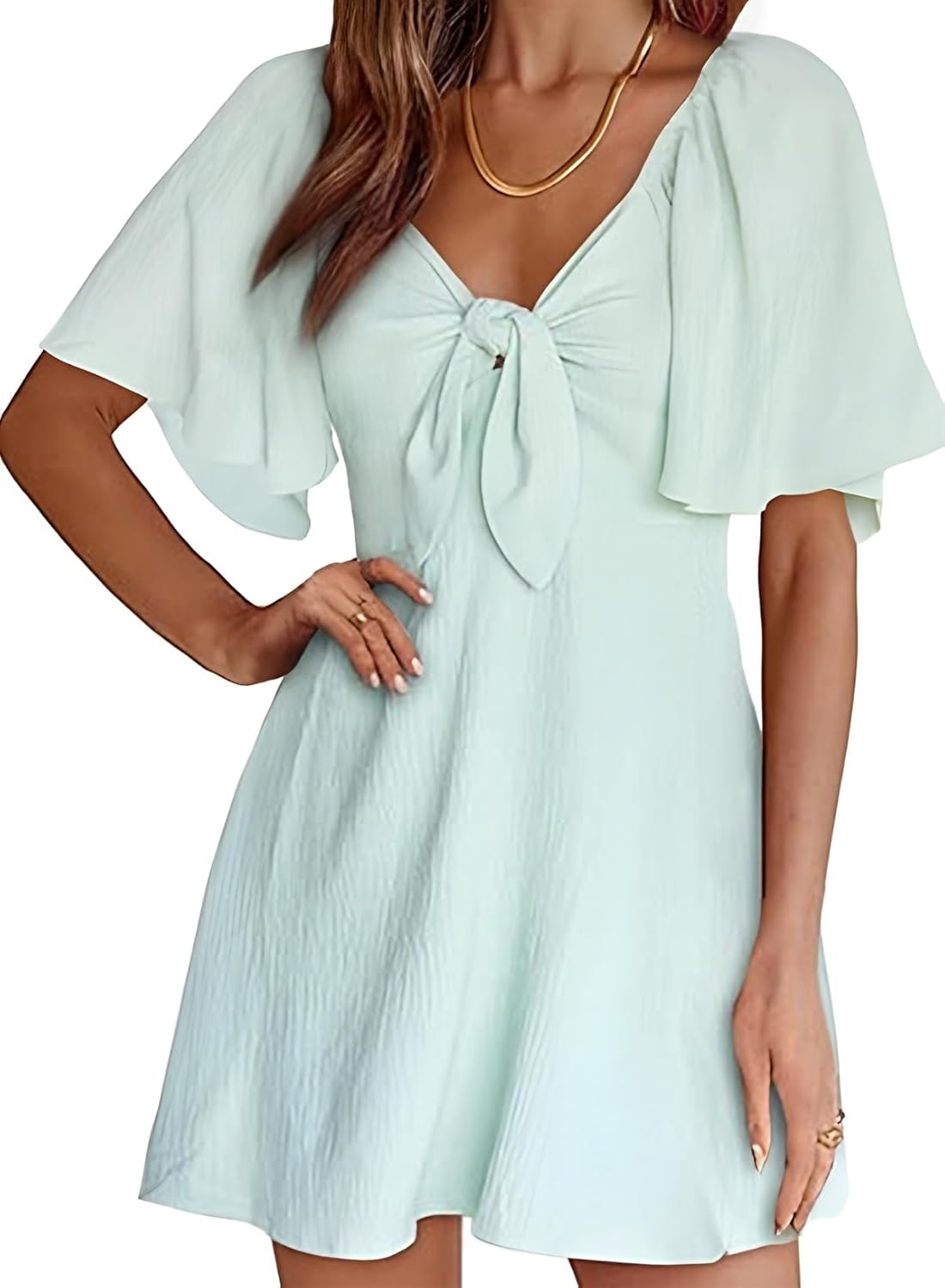 Dokotoo Womens Dresses 2025 Summer Fall Deep V Neck Elegant Bow tie Mini Dress S-XL