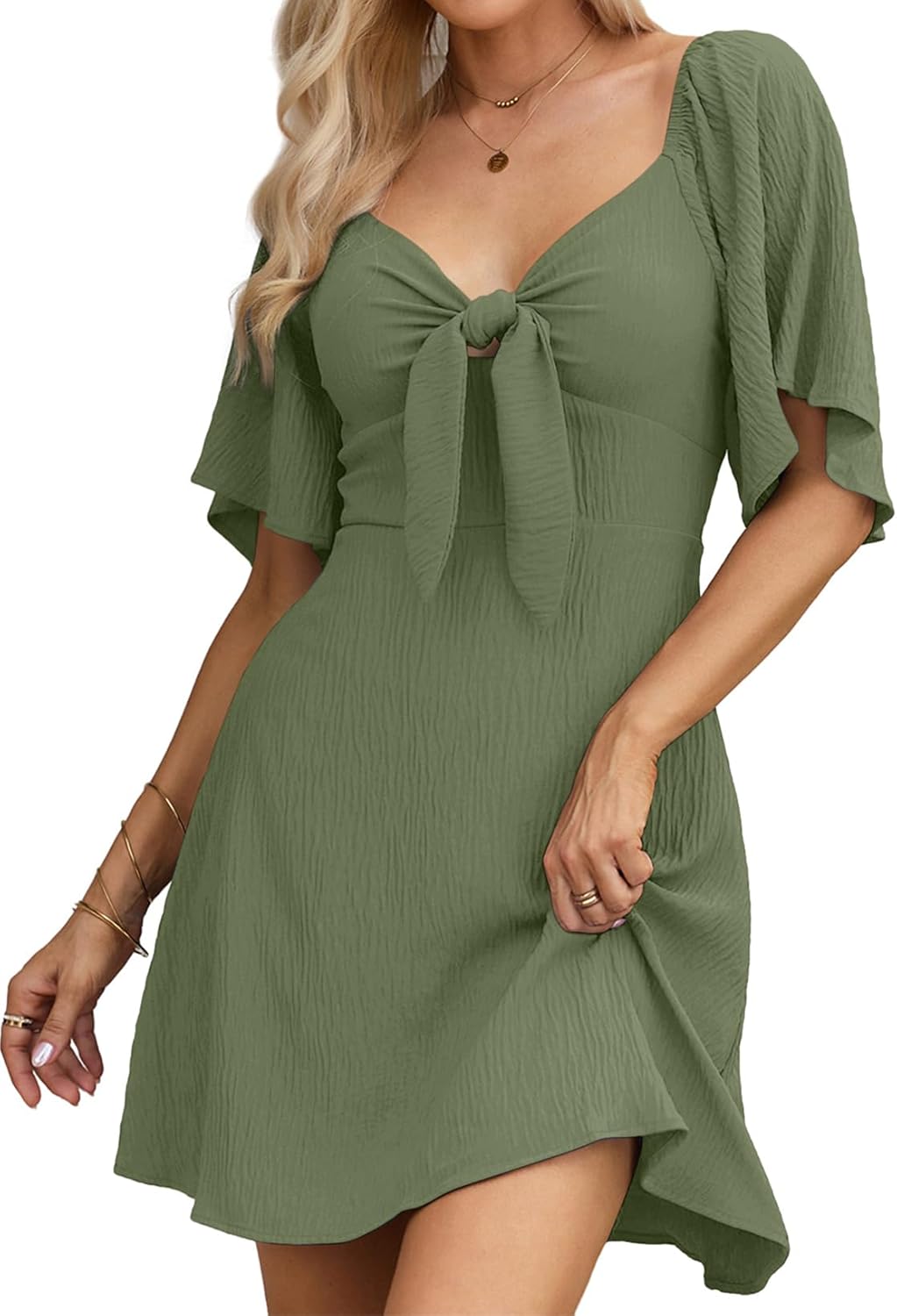Dokotoo Womens Dresses 2025 Summer Fall Deep V Neck Elegant Bow tie Mini Dress S-XL