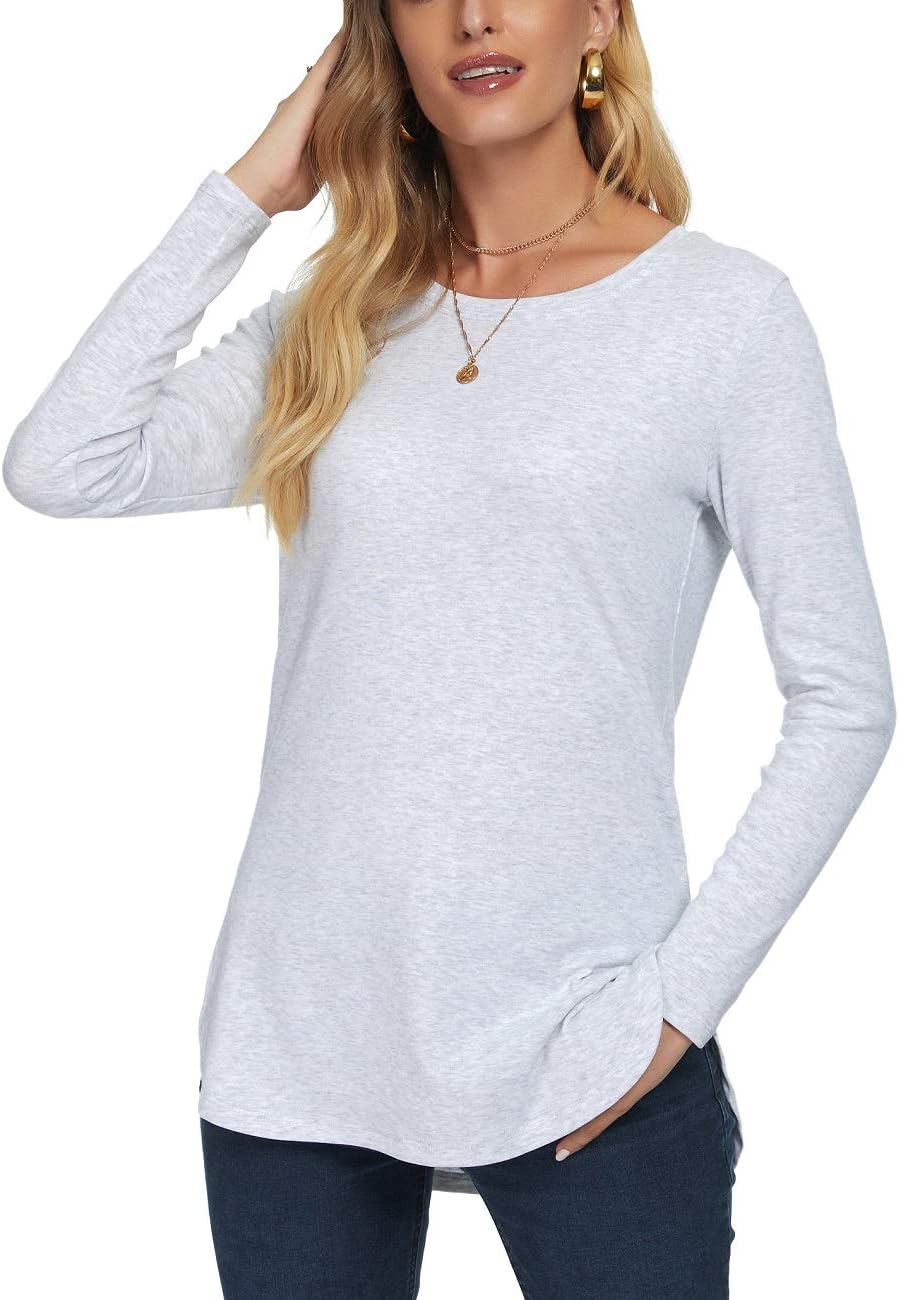 Herou Women's Casual Long Sleeve T Shirt Crewneck With Side Split Fall Pullover Loose Tunic Sweater Tops