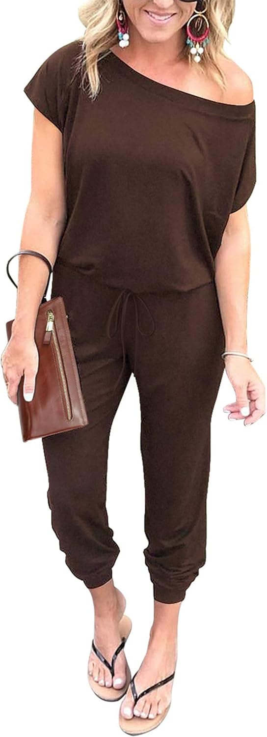 PRETTYGARDEN Jumpsuits for Women 2025 Dressy Casual Off Shoulder Romper Outfits Spring Vacation Travel Summer Lounge Clothes
