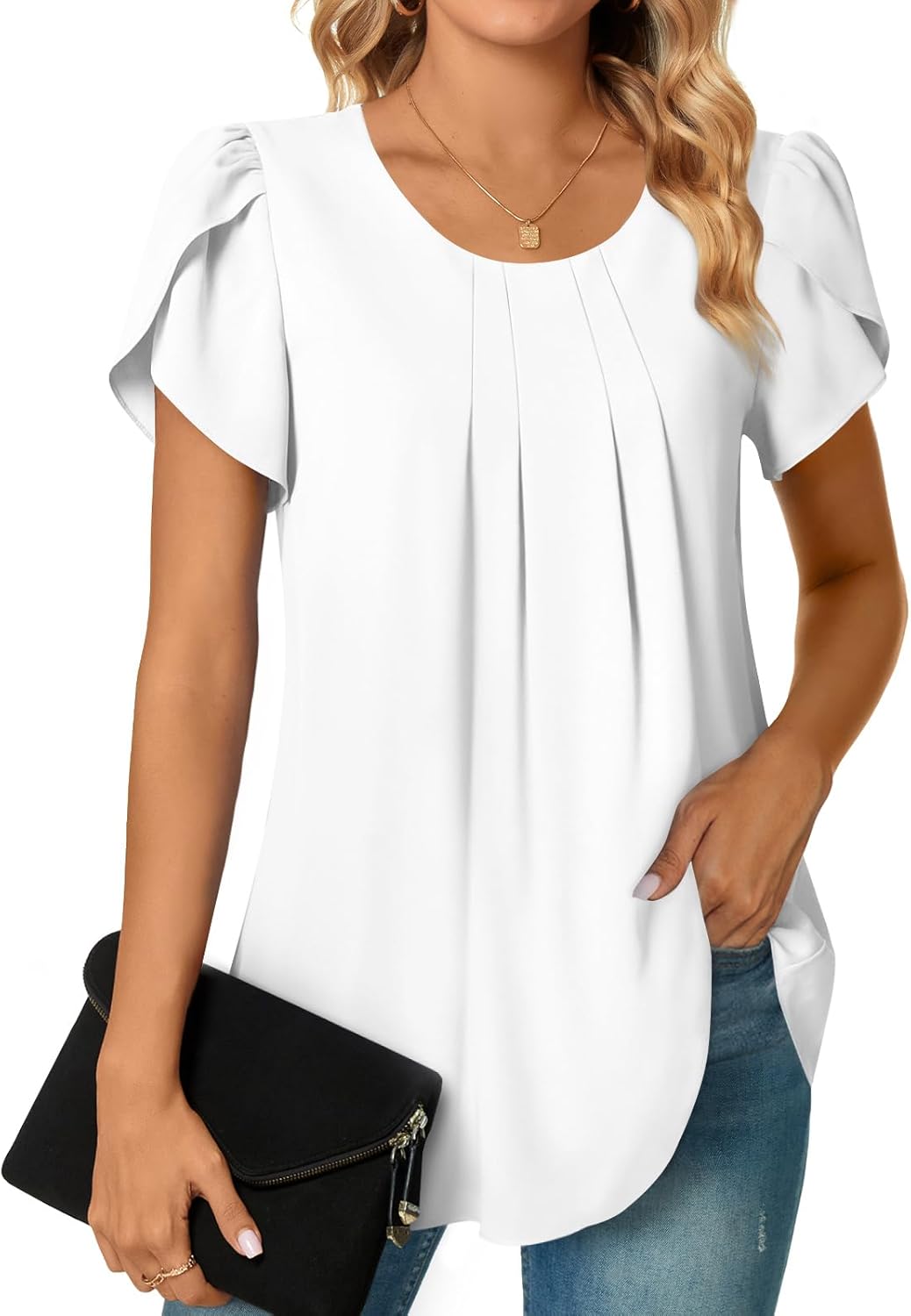 Bestbee Womens Plus Size Tops Dressy Casual Summer Chiffon Blouses Short Sleeve Dress Shirts Business Loose Fit Tunics