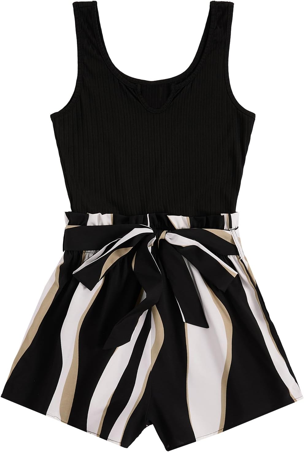 SOLY HUX Women's Summer Sleeveless Belted Tank Romper Short Jumpsuit