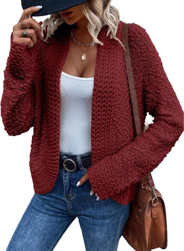 Dokotoo Women's 2025 Fashion Casual Open Front Long Sleeve Chunky Knit Cardigans Sweaters Outerwear Coats