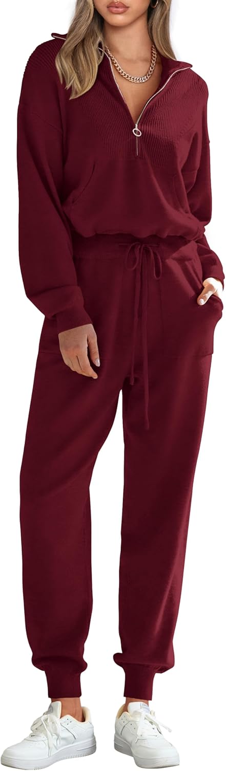 PRETTYGARDEN Women's 2 Piece Sweater Set Pullover Zip Up Sweatshirt Jogger Sweatpants Tracksuit Casual Outfit