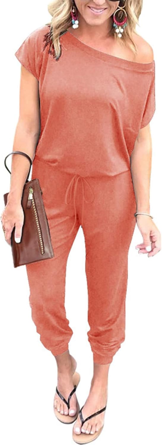 PRETTYGARDEN Jumpsuits for Women 2025 Dressy Casual Off Shoulder Romper Outfits Spring Vacation Travel Summer Lounge Clothes