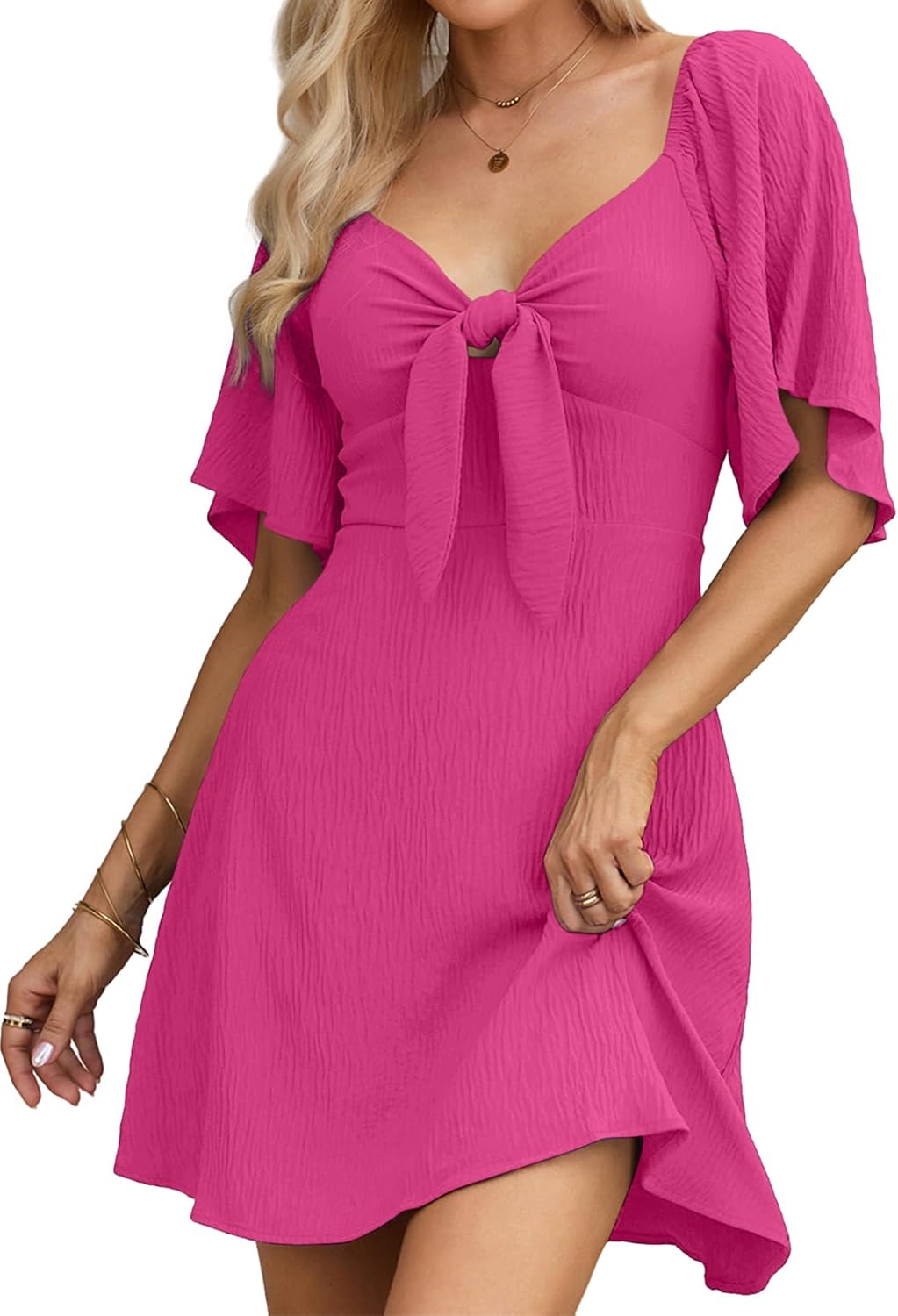 Dokotoo Womens Dresses 2025 Summer Fall Deep V Neck Elegant Bow tie Mini Dress S-XL