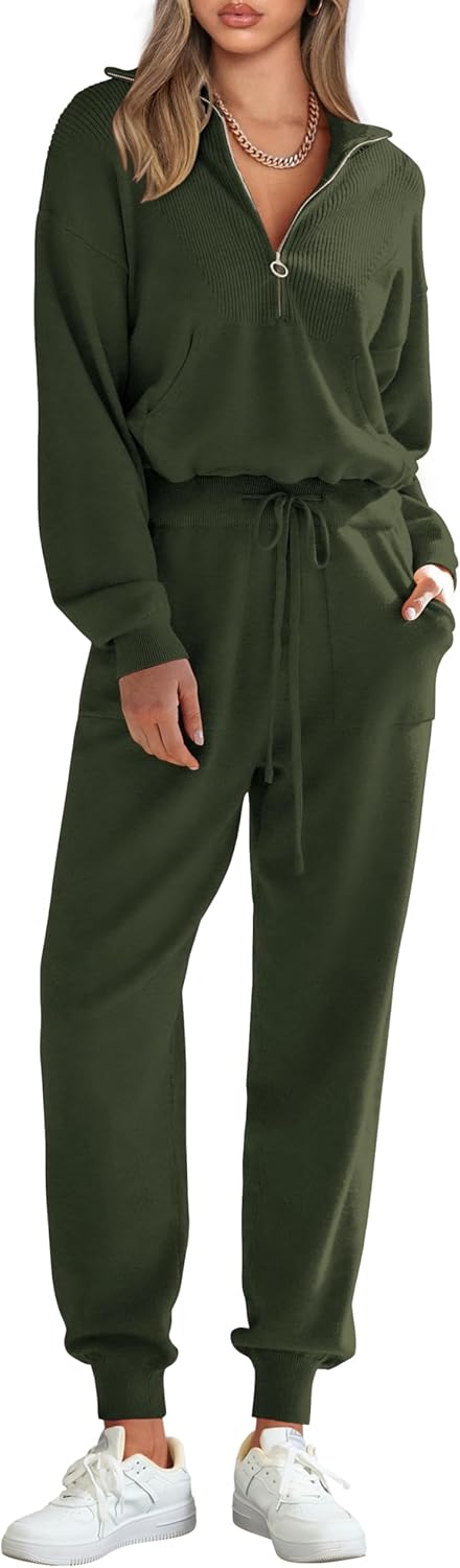 PRETTYGARDEN Women's 2 Piece Sweater Set Pullover Zip Up Sweatshirt Jogger Sweatpants Tracksuit Casual Outfit