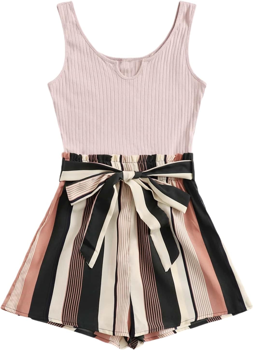 SOLY HUX Women's Summer Sleeveless Belted Tank Romper Short Jumpsuit