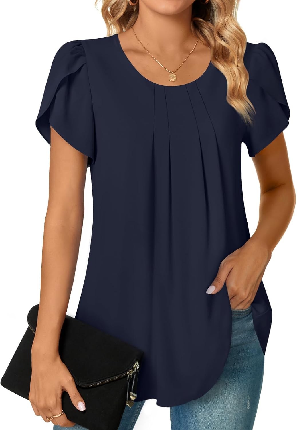 Bestbee Womens Plus Size Tops Dressy Casual Summer Chiffon Blouses Short Sleeve Dress Shirts Business Loose Fit Tunics