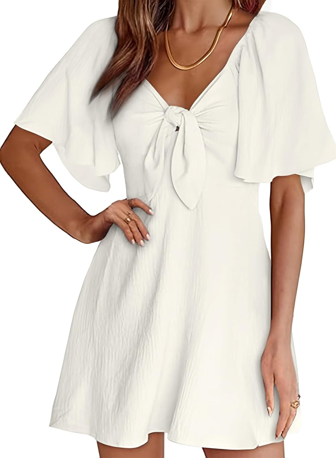 Dokotoo Womens Dresses 2025 Summer Fall Deep V Neck Elegant Bow tie Mini Dress S-XL