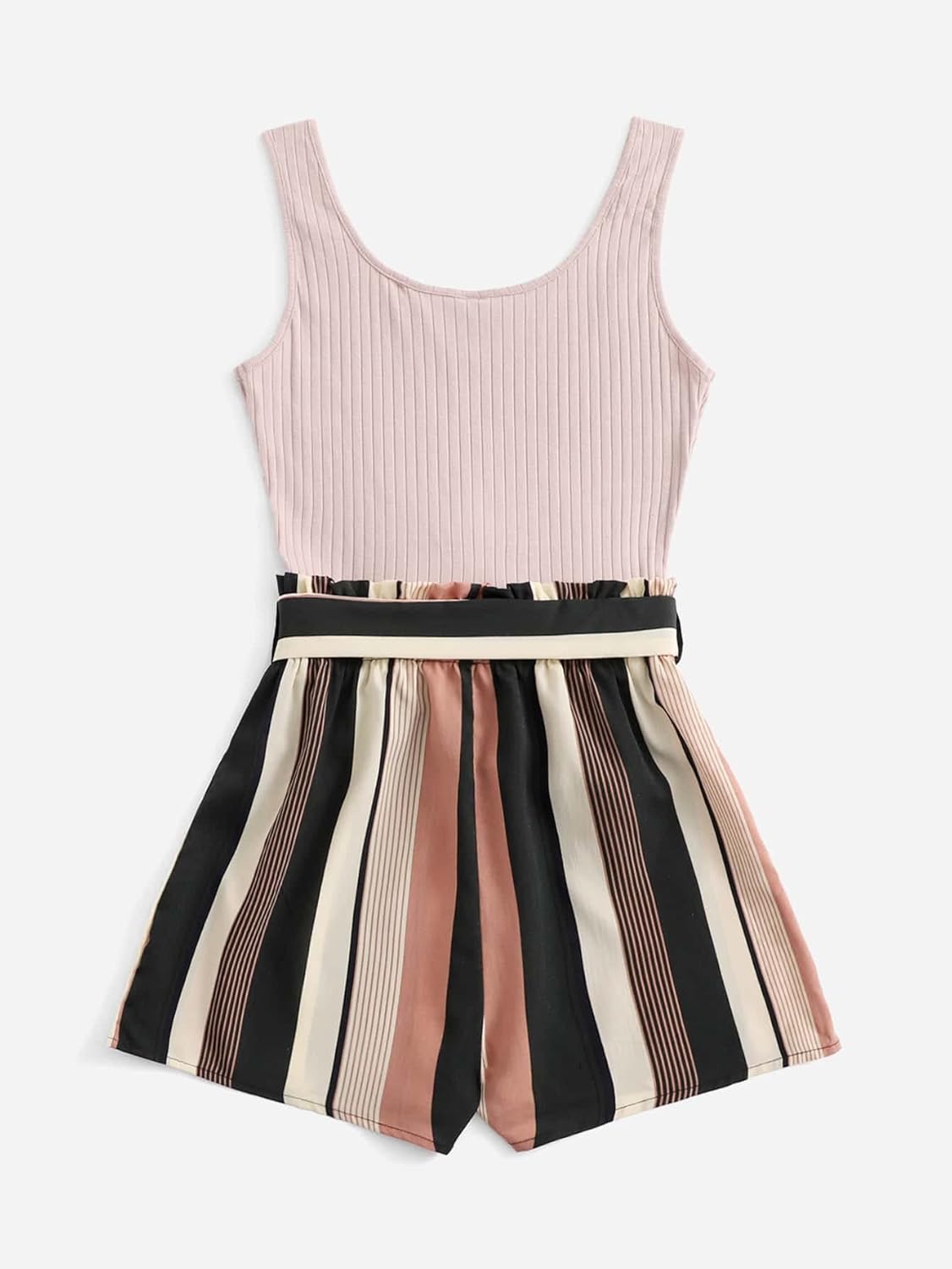 SOLY HUX Women's Summer Sleeveless Belted Tank Romper Short Jumpsuit