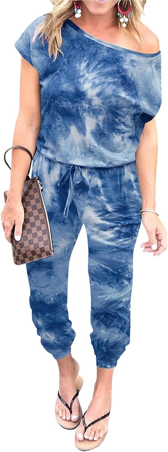 PRETTYGARDEN Jumpsuits for Women 2025 Dressy Casual Off Shoulder Romper Outfits Spring Vacation Travel Summer Lounge Clothes