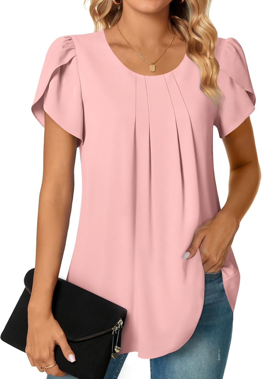 Bestbee Womens Plus Size Tops Dressy Casual Summer Chiffon Blouses Short Sleeve Dress Shirts Business Loose Fit Tunics