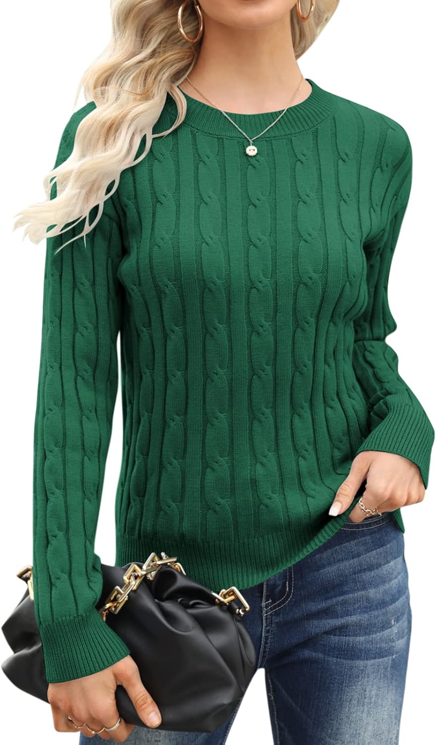 Esobo Women's Classic-fit Lightweight Cable Long Sleeve Mockneck Loose Casual Sweater Jumpers