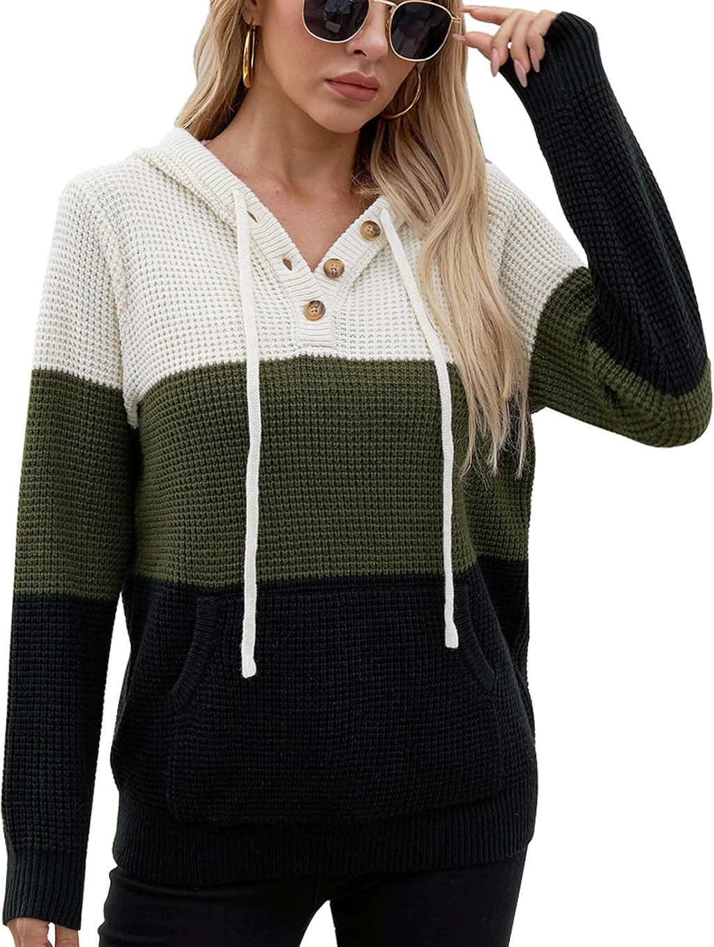 VIMPUNEC 2025 Fall Womens Hoodies Oversized Casual Fashion Sweaters Long Sleeve V Neck Knit Pullover Tops