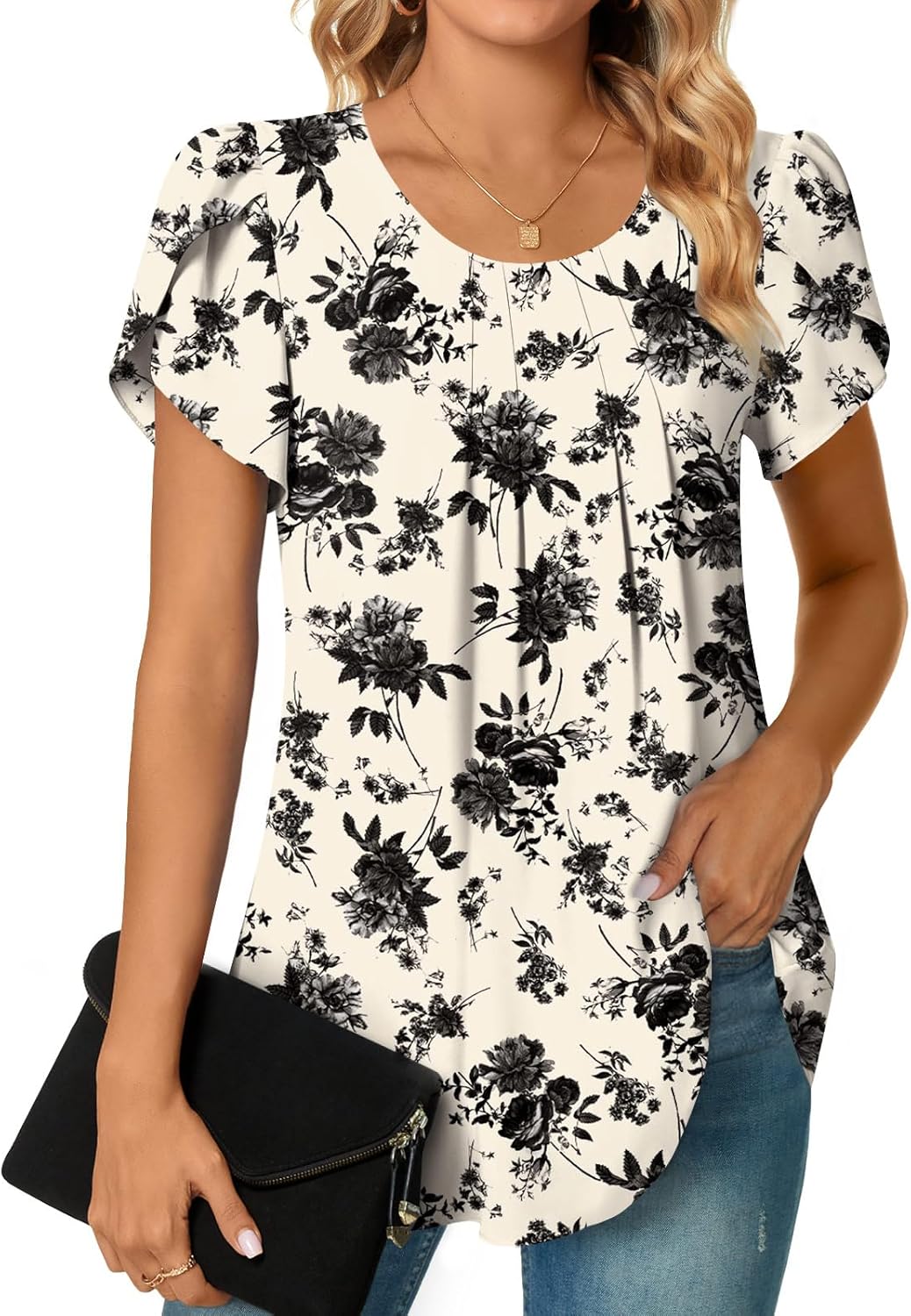 Bestbee Womens Plus Size Tops Dressy Casual Summer Chiffon Blouses Short Sleeve Dress Shirts Business Loose Fit Tunics