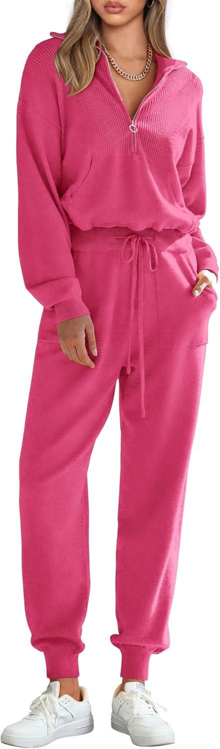 PRETTYGARDEN Women's 2 Piece Sweater Set Pullover Zip Up Sweatshirt Jogger Sweatpants Tracksuit Casual Outfit