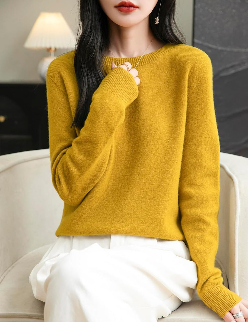 Women's 100% Merino Wool 2025 Fall Winter First-Line Ready to Wear Long Sleeve Seamless Knit Crewneck Sweater