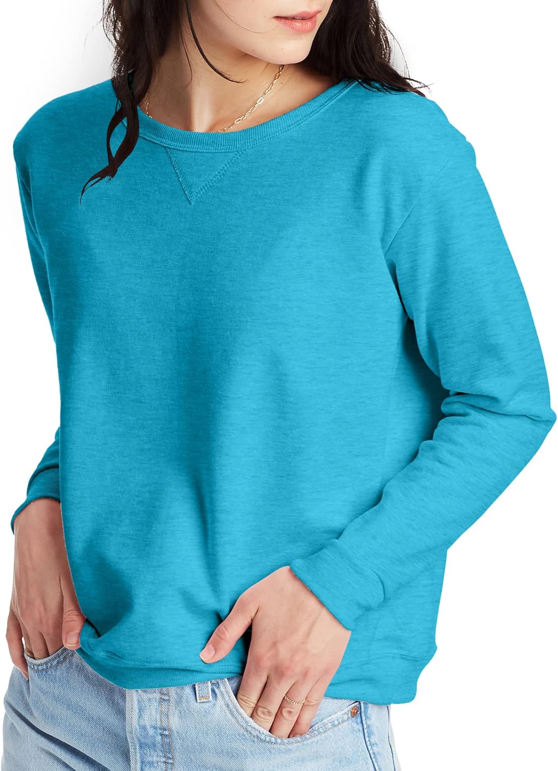 Hanes Crewneck, EcoSmart Fleece Pullover with V-Notch, Sweatshirt for Women