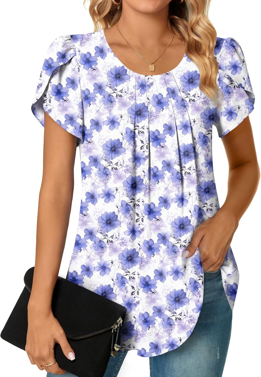 Bestbee Womens Plus Size Tops Dressy Casual Summer Chiffon Blouses Short Sleeve Dress Shirts Business Loose Fit Tunics